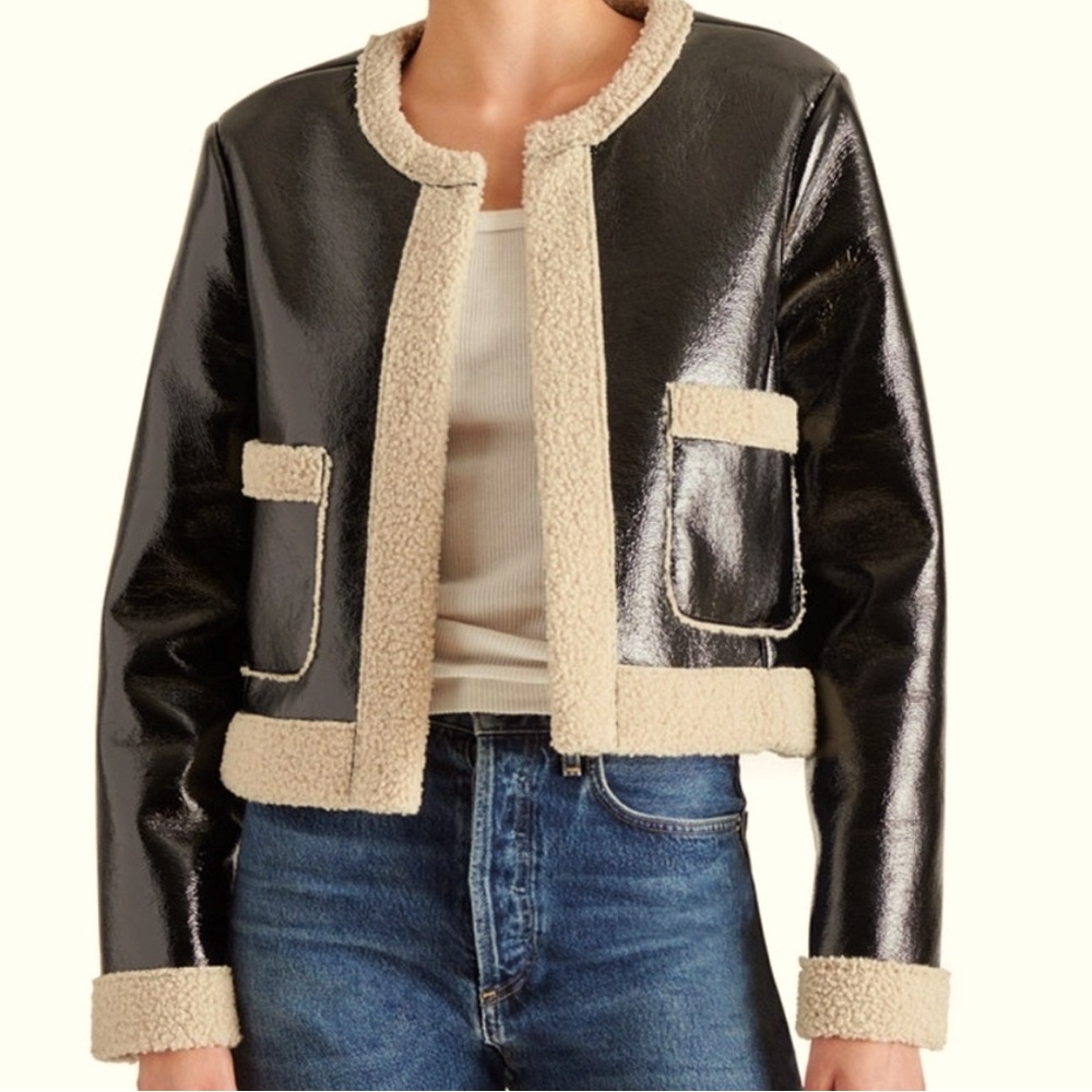 Last Call. Make Offer!!! Steve Madden Black Jacket with Warm White Sherpa Trim